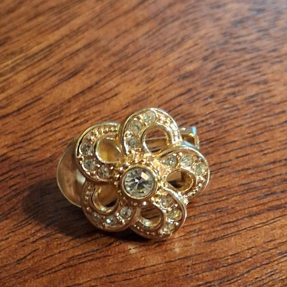 Gold Flower Stud Earrings - Picture 5 of 7